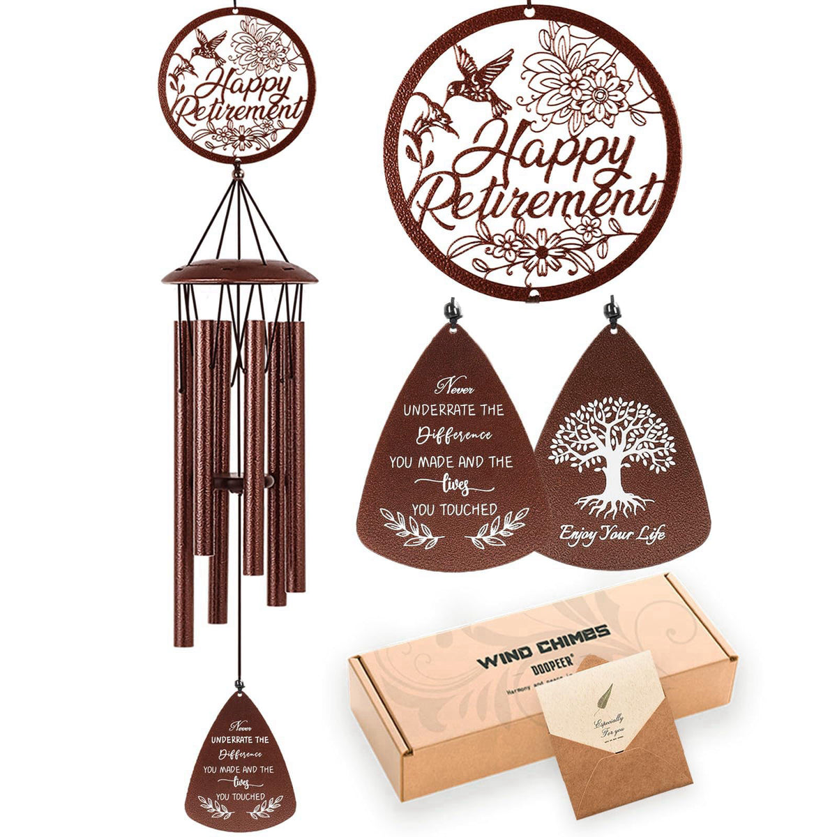 Doopeer Retirement Gift for Woman Men Coworker Friend, 37" Hummingbird Wind Chimes