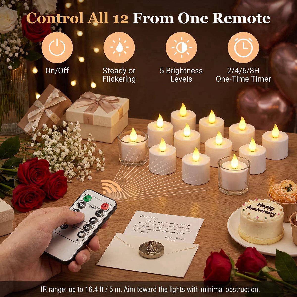 Fussion Rechargeable Tea Lights with Remote and Charging Dock, 12 Pack – packaging and label
