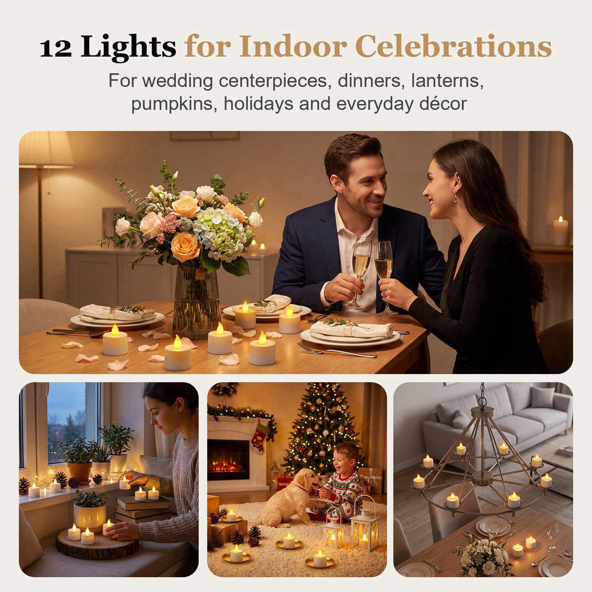 Fussion Rechargeable Tea Lights with Remote and Charging Dock, 12 Pack – alternate angle