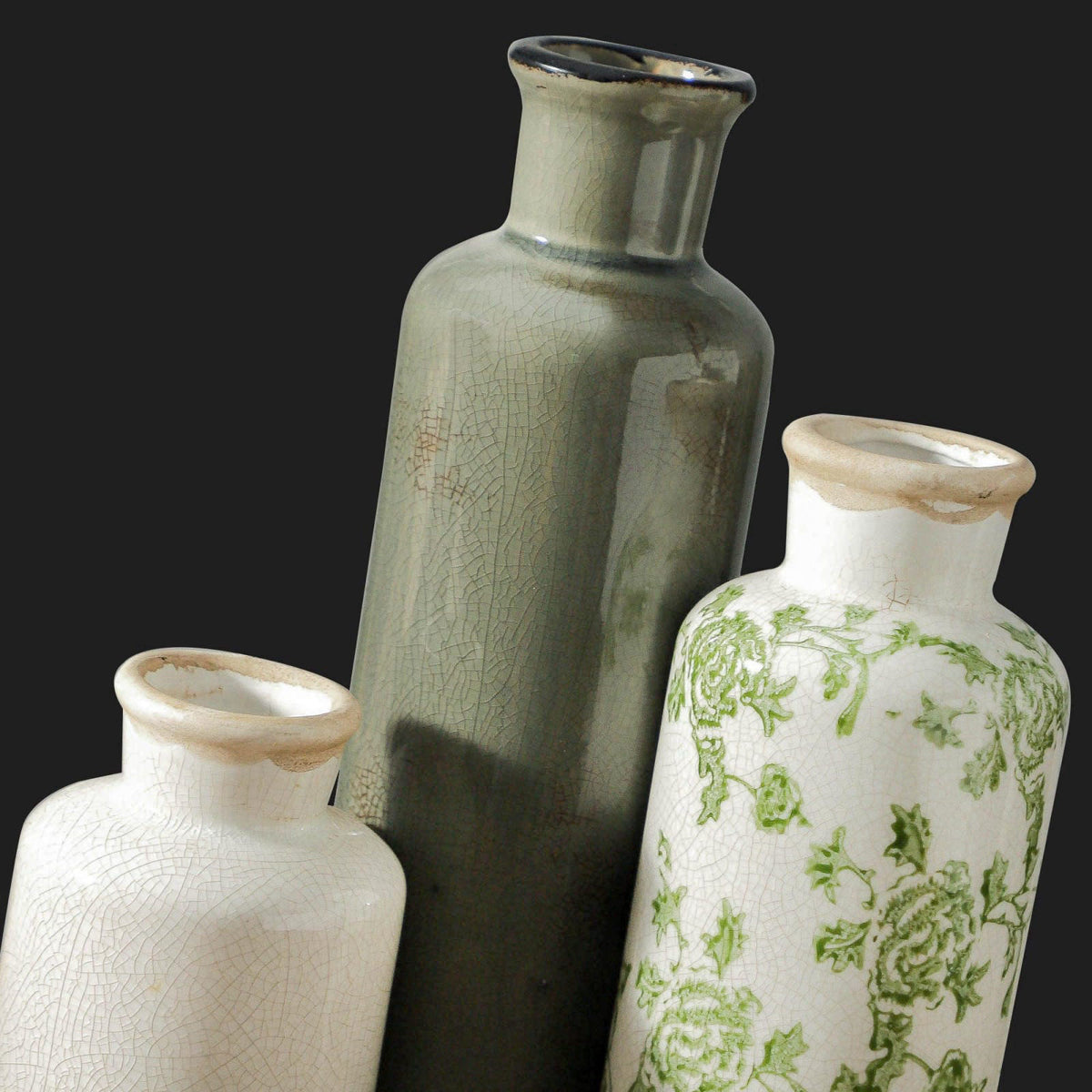 ooit Vintage Vase Set of 3, Ceramic Vintage Flower Vases, Chinoiserie Decorative Home Decor Retro Floral Vase Rustic Far