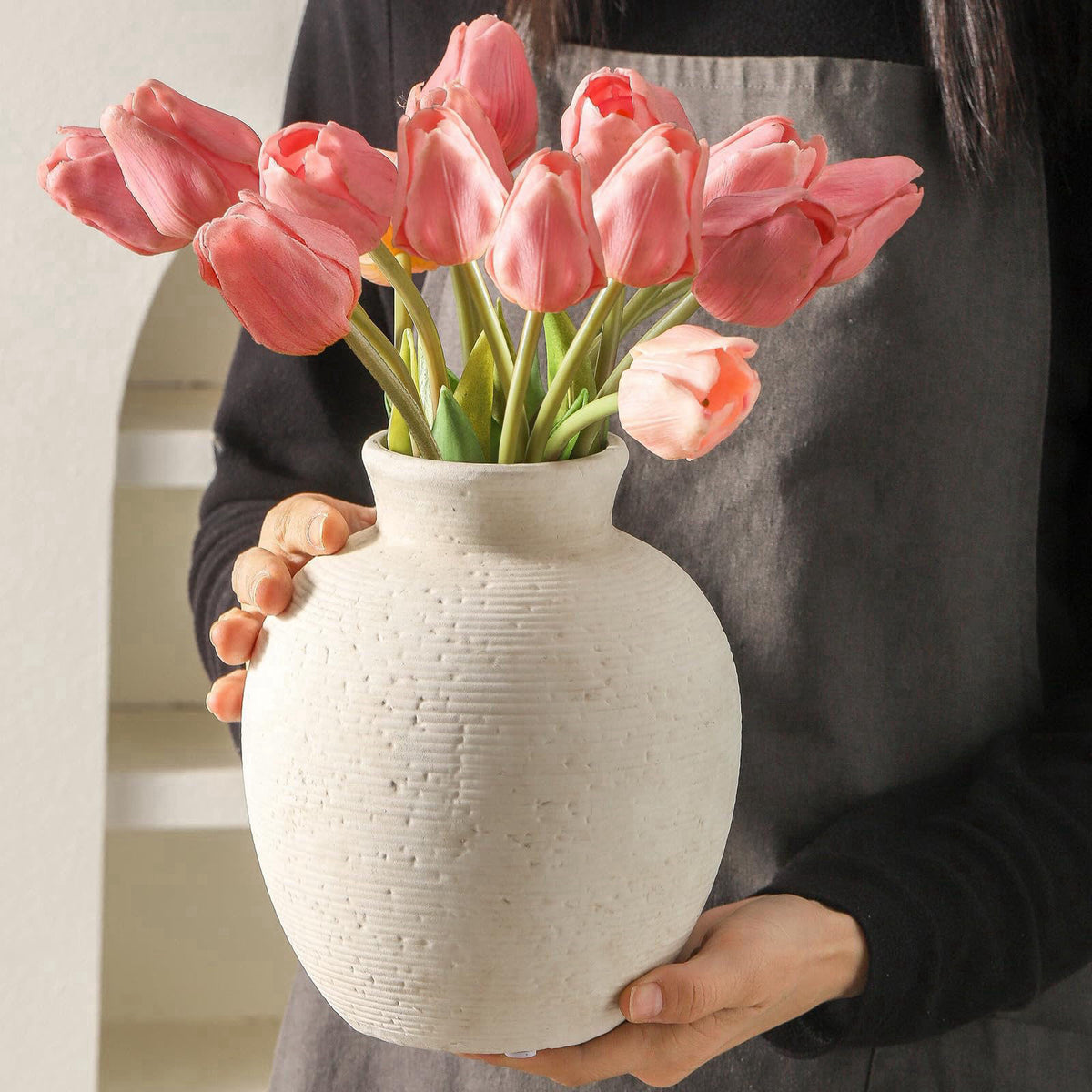Vanselia Ceramic Flower Vase Home Decor - Farmhouse Table Vases Rustic Vintage Living Room Kitchen Bedroom Decorations f