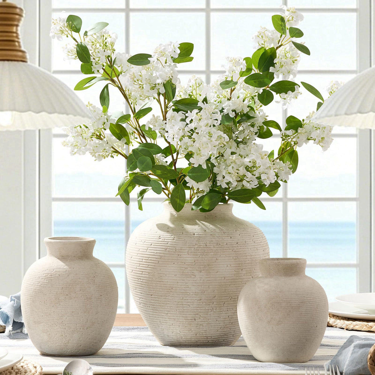 Vanselia Ceramic Flower Vase Home Decor - Farmhouse Table Vases Rustic Vintage Living Room Kitchen Bedroom Decorations f