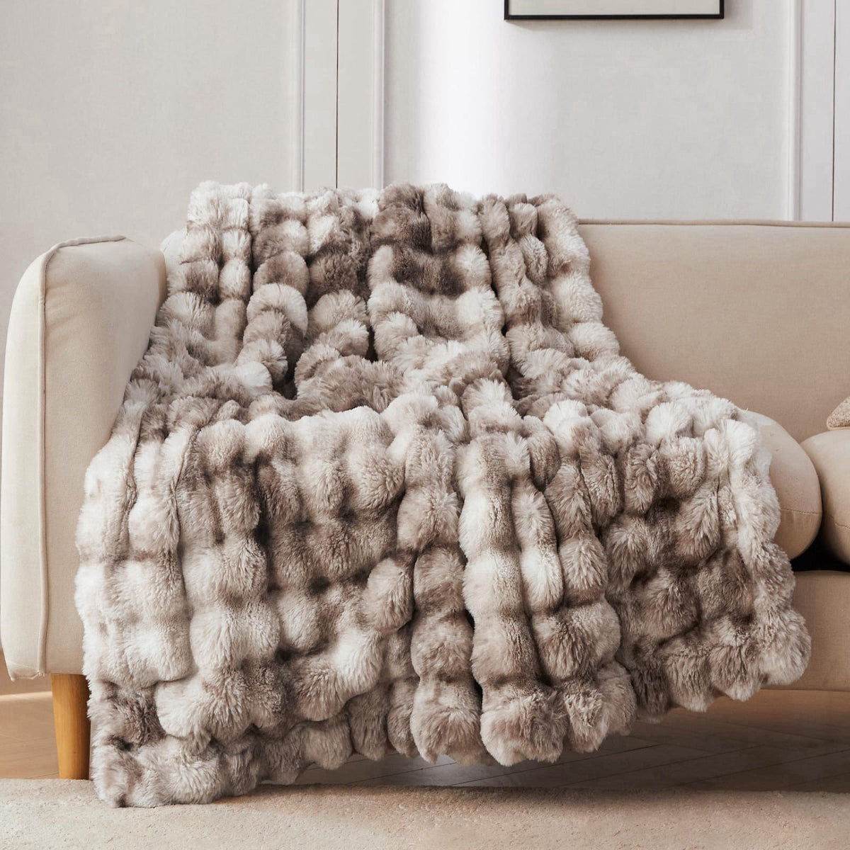 COOVA Soft Bubble Faux Fur Throw Blanket, 50"x60", Tie-dye Brown – product photo (Throws)