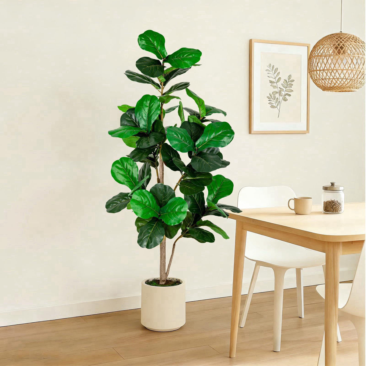 VIVATREES 5FT Fiddle Leaf Fig Artificial Tree with White Planter Pot,Faux Floor Plant, Indoor and Outdoor Fake Plants fo
