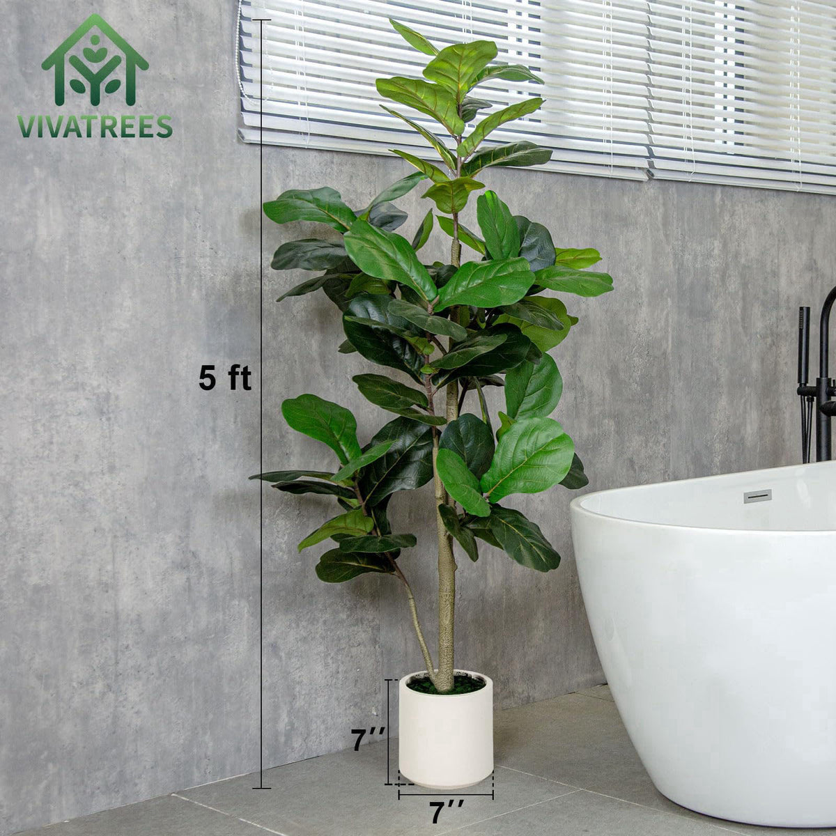 VIVATREES 5FT Fiddle Leaf Fig Artificial Tree with White Planter Pot,Faux Floor Plant, Indoor and Outdoor Fake Plants fo
