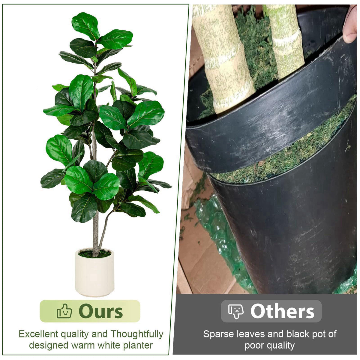 VIVATREES 5FT Fiddle Leaf Fig Artificial Tree with White Planter Pot,Faux Floor Plant, Indoor and Outdoor Fake Plants fo