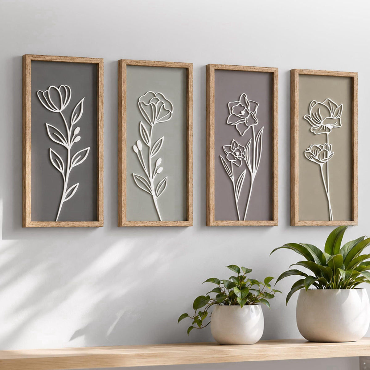 Tide and Tales 3d Framed Wall Art, Set of 4, Floral Boho Wall Decor – product photo (Wall Sculptures)