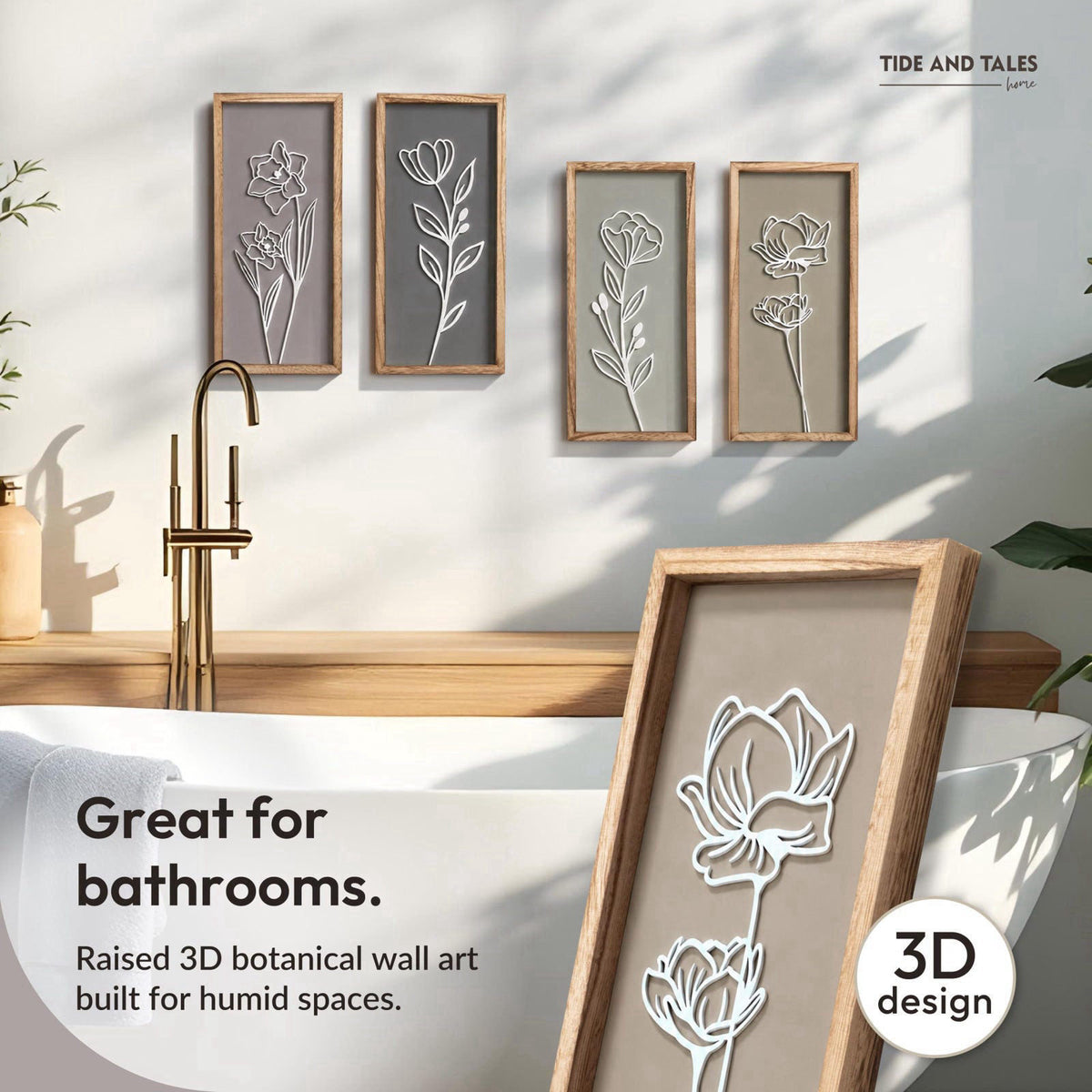 Tide and Tales 3d Framed Wall Art, Set of 4, Floral Boho Wall Decor – full view