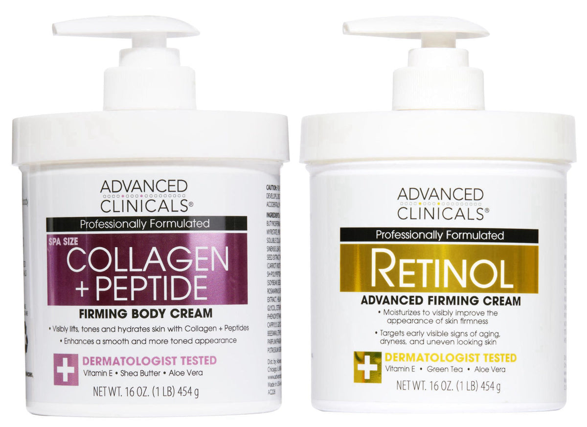 Advanced Clinicals Retinol Cream + Collagen Peptides Body Moisturizer & Face Lotion 2PC Skin Care Set | Dry Skin Body Lo