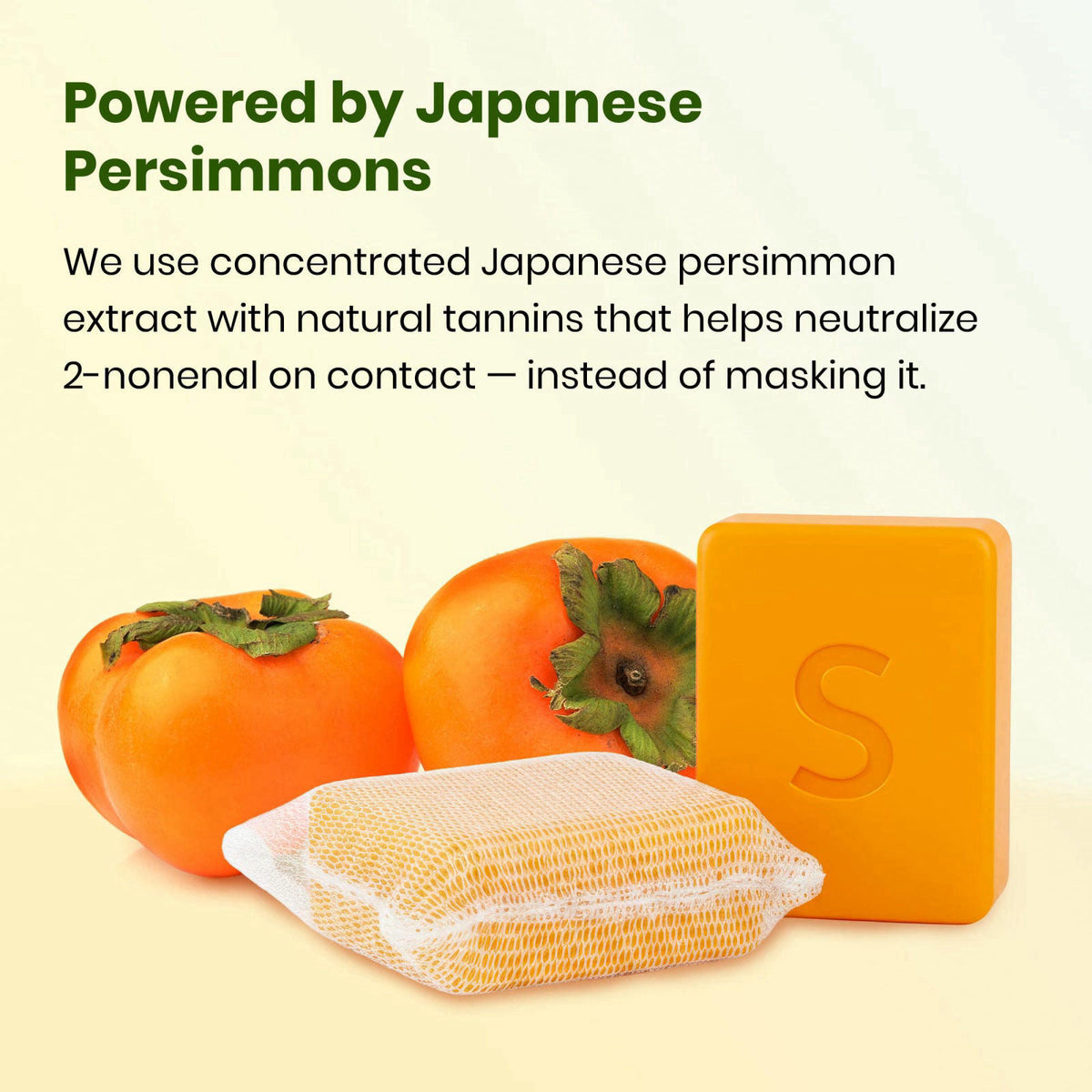 Swarva Japanese Persimmon Soap for Old People Smell & nonenal Odor, 2 Pack – packaging and label