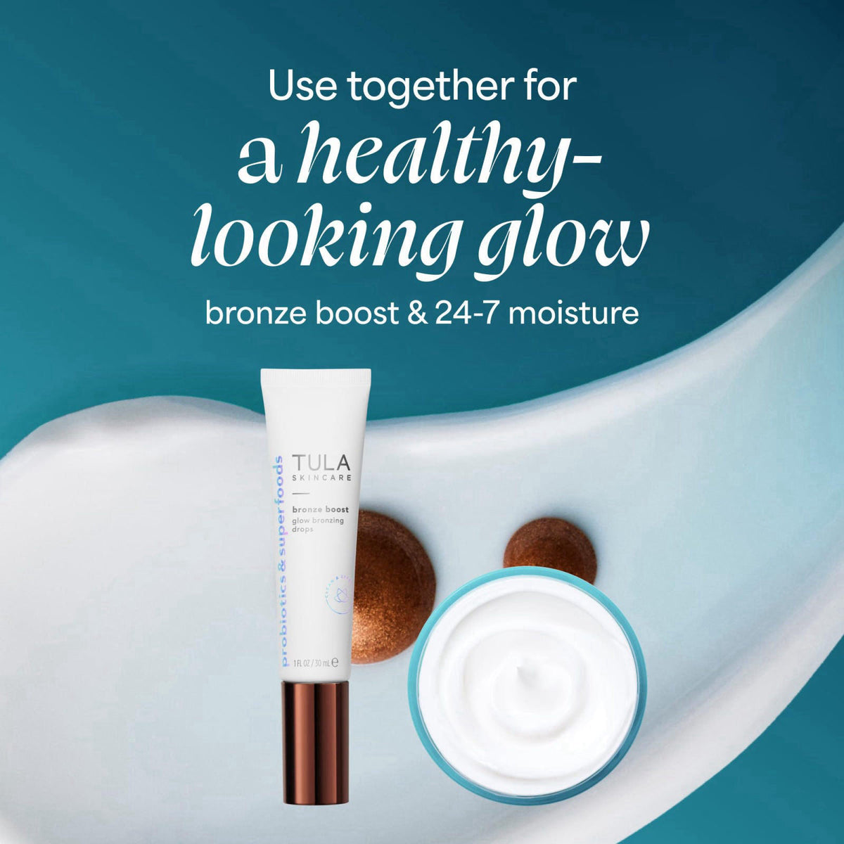 TULA Bronze Boost Glow Bronzing Drops, Facial Bronzer Serum, 1 fl oz – Bronzers on display