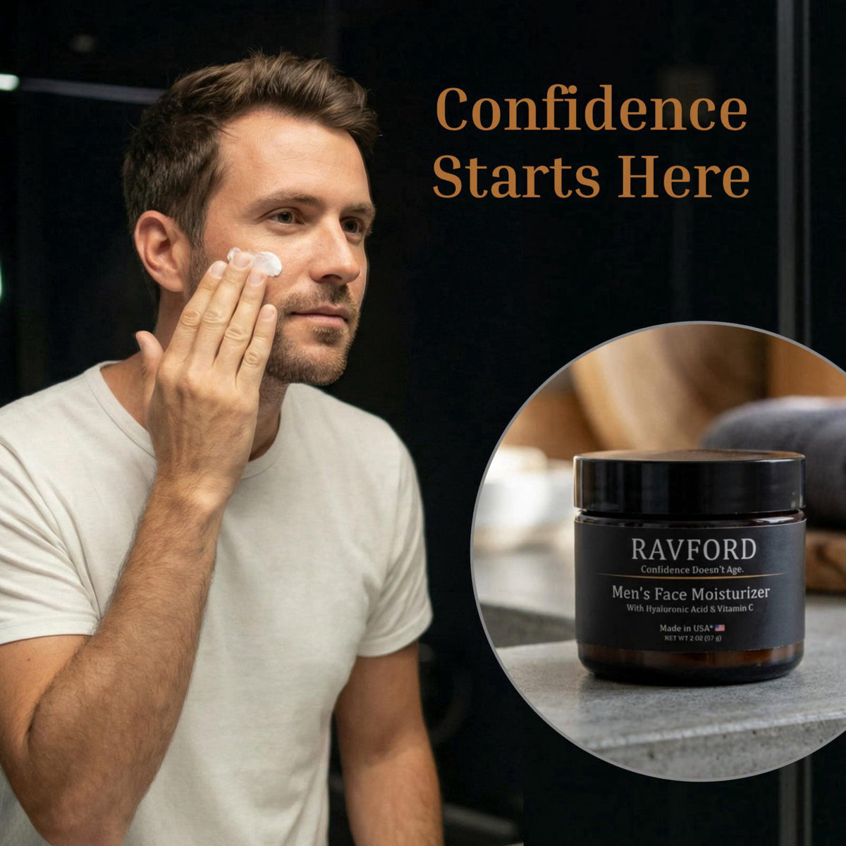 RAVFORD Men's Matte Face Moisturizer, Hyaluronic Acid & Vitamin C, 2oz – close-up detail