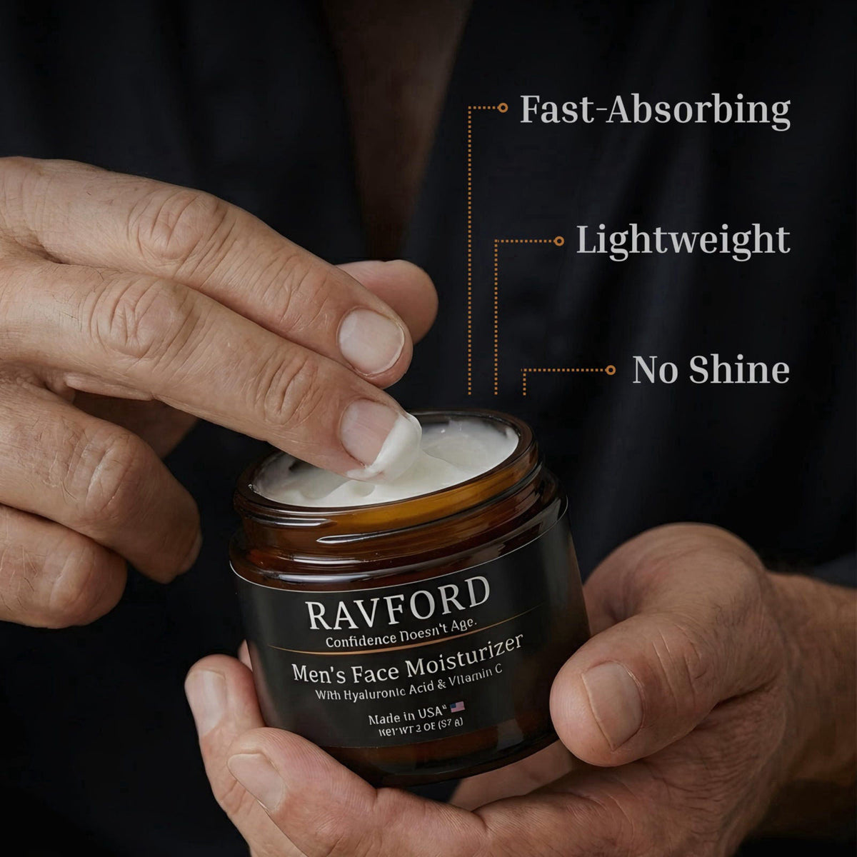 RAVFORD Men's Matte Face Moisturizer, Hyaluronic Acid & Vitamin C, 2oz – full view