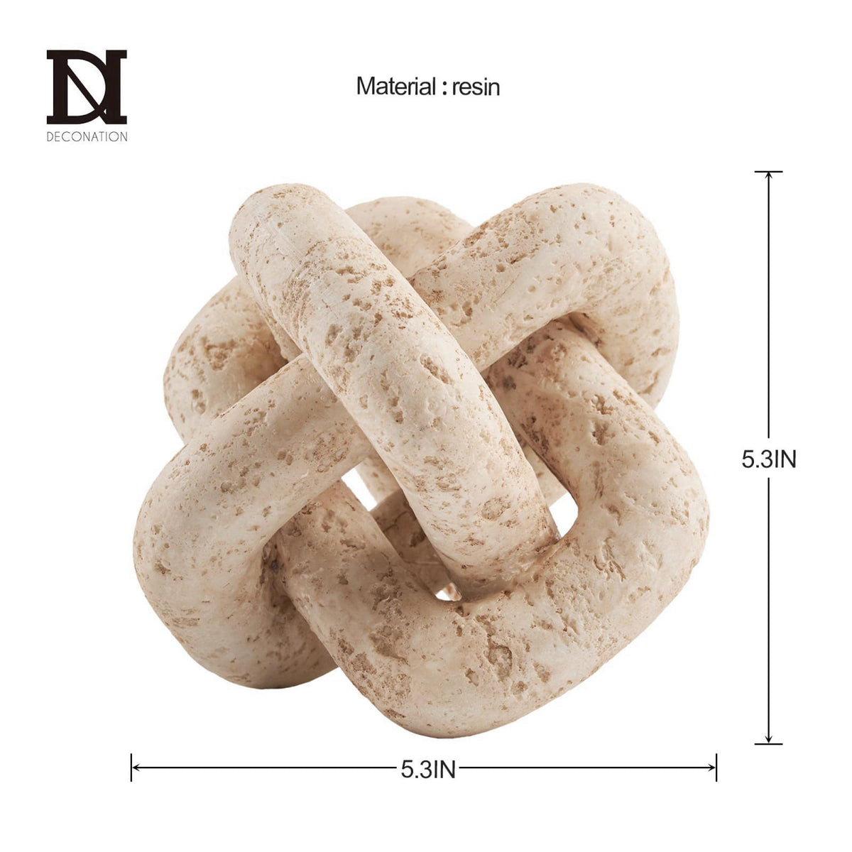 DN DECONATION 3 Link Knot Decor, Beige Travertine Coffee Table Decoration – close-up detail in Beige
