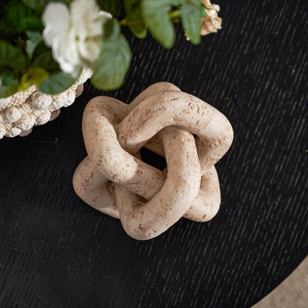 DN DECONATION 3 Link Knot Decor, Beige Travertine Coffee Table Decoration – alternate angle