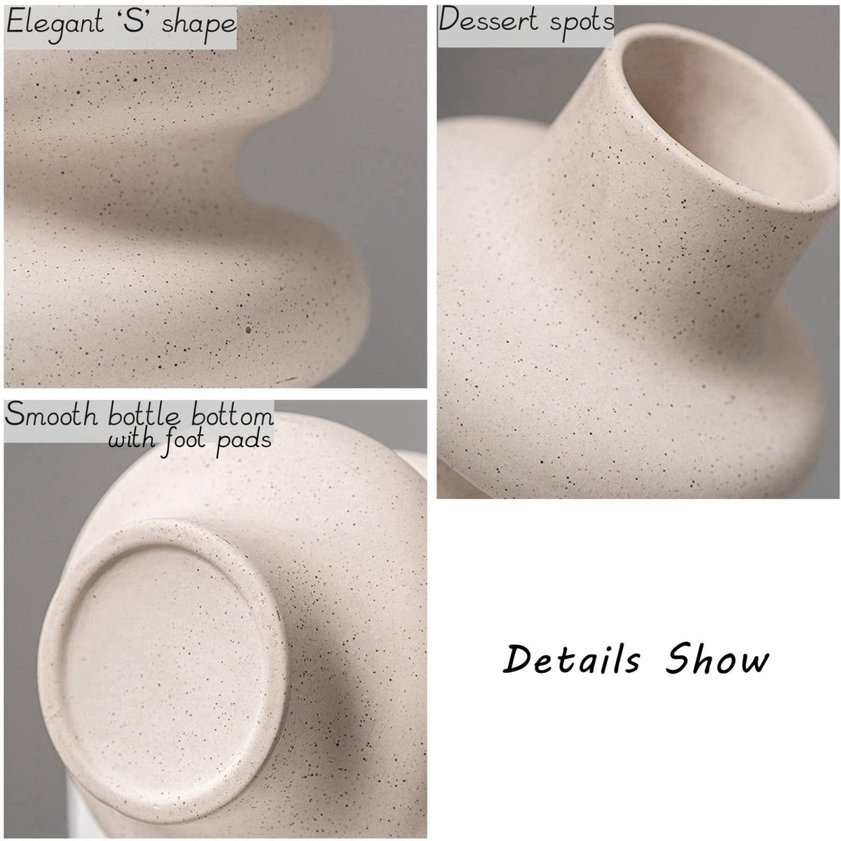 Steviieden Ceramic Vases Set, Boho Home Decor Vase, Off White, Set of 2 – back view and specifications