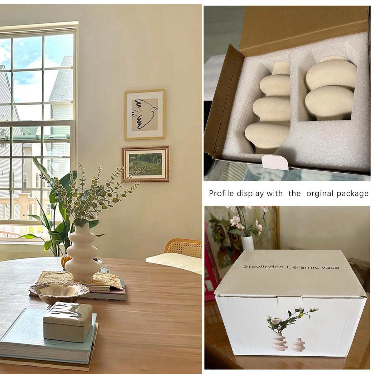 Steviieden Ceramic Vases Set, Boho Home Decor Vase, Off White, Set of 2 – alternate angle