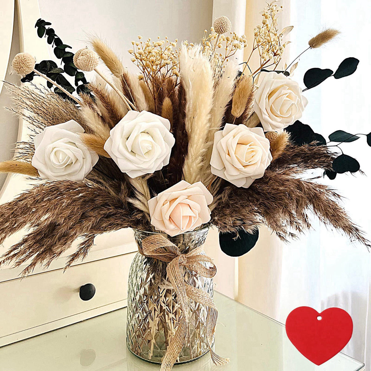 RyddeligHome 100pcs Artificial Flowers Arrangement With Vase, Dining Table Centerpiece