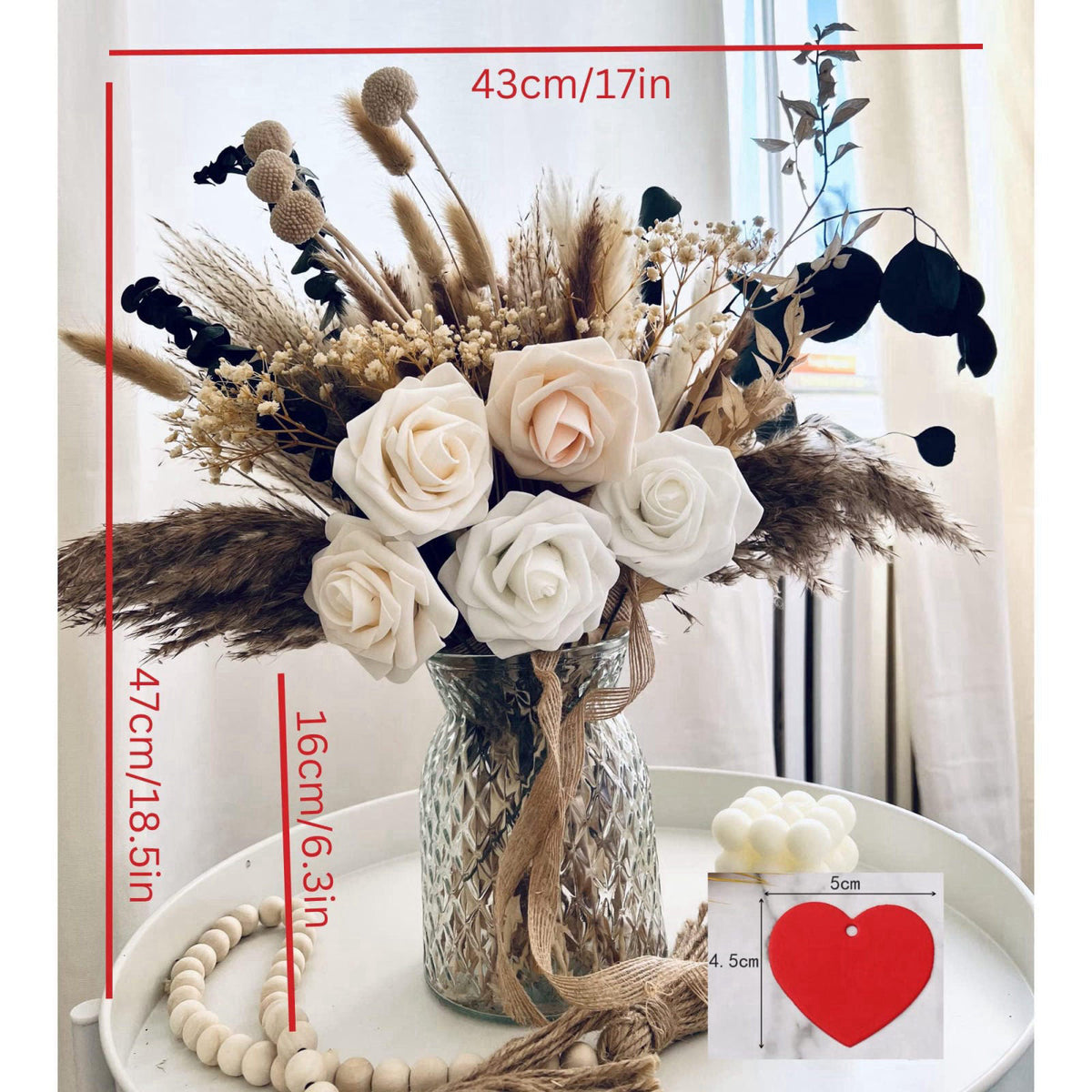RyddeligHome 100pcs Artificial Flowers Arrangement With Vase, Dining Table Centerpiece – packaging and label