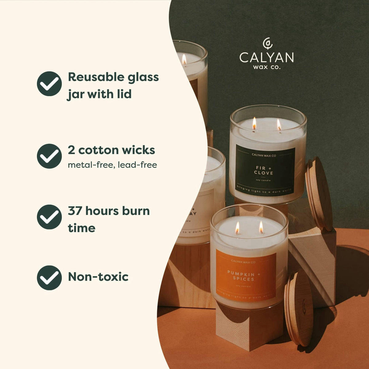 Calyan Wax Co. Fir & Clove 2 Wick Scented Candle - 37 Hour Burn – full view