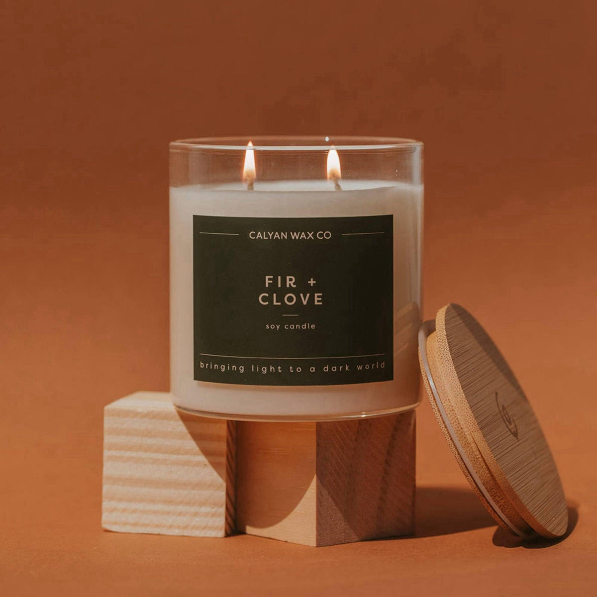 Calyan Wax Co. Fir & Clove 2 Wick Scented Candle - 37 Hour Burn – alternate angle