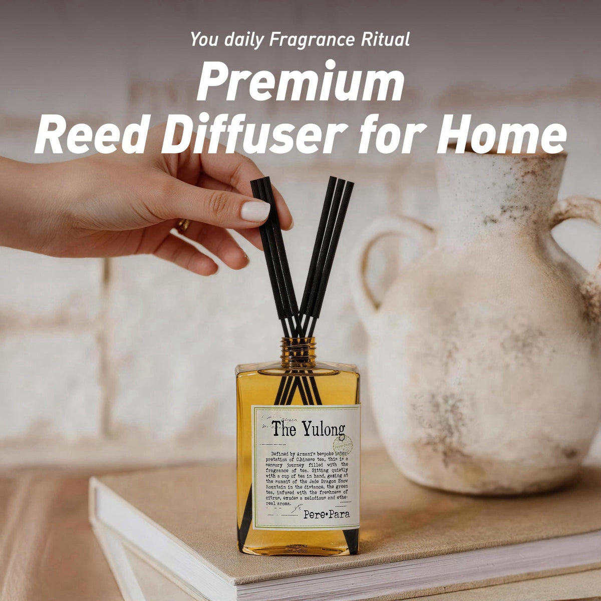 Pere Para The Yulong Scent Reed Diffuser Refill Set 13.53 fl oz with 6 Sticks, 【Comfortable to Breathe】 Luxury Natural L