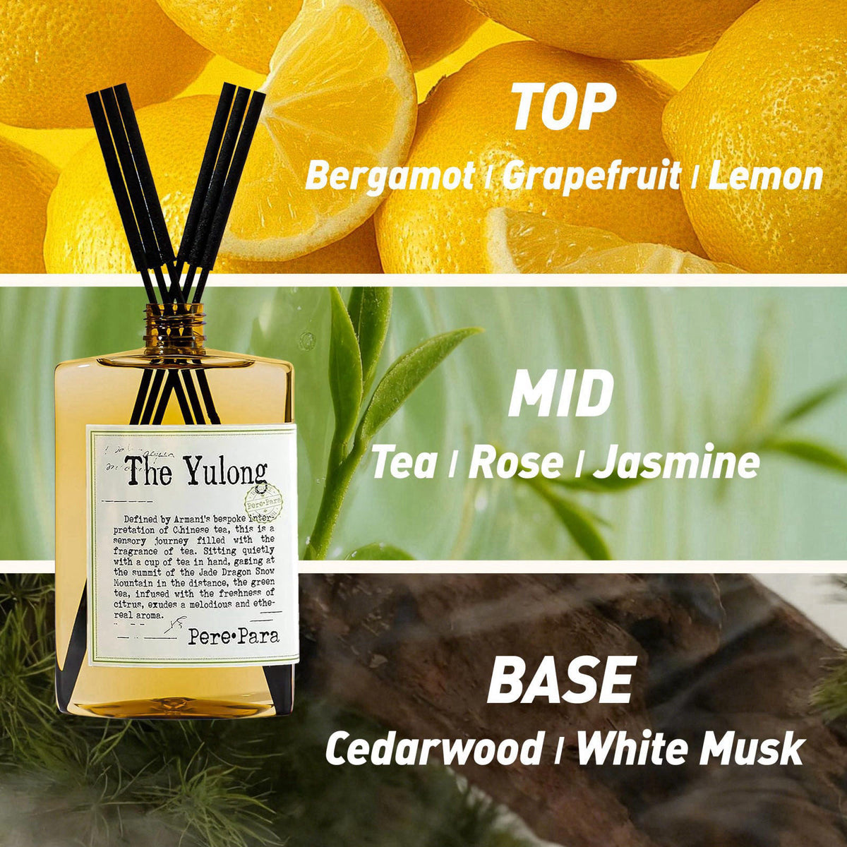 Pere Para The Yulong Scent Reed Diffuser Refill Set 13.53 fl oz with 6 Sticks, 【Comfortable to Breathe】 Luxury Natural L