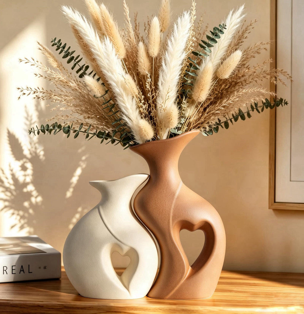 ChifonCyan Ceramic Vase Set of 2, Heart Vases for Home Decor, Wedding Gift for Couples – product photo (Vases)