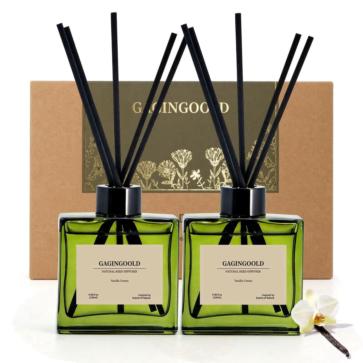 GAGINGOOLD Reed Diffuser Set, 4 fl oz Vanilla Cream 2 Pack Scent Diffuser with 20 Sticks, 180 Days Long Lasting Elegant 