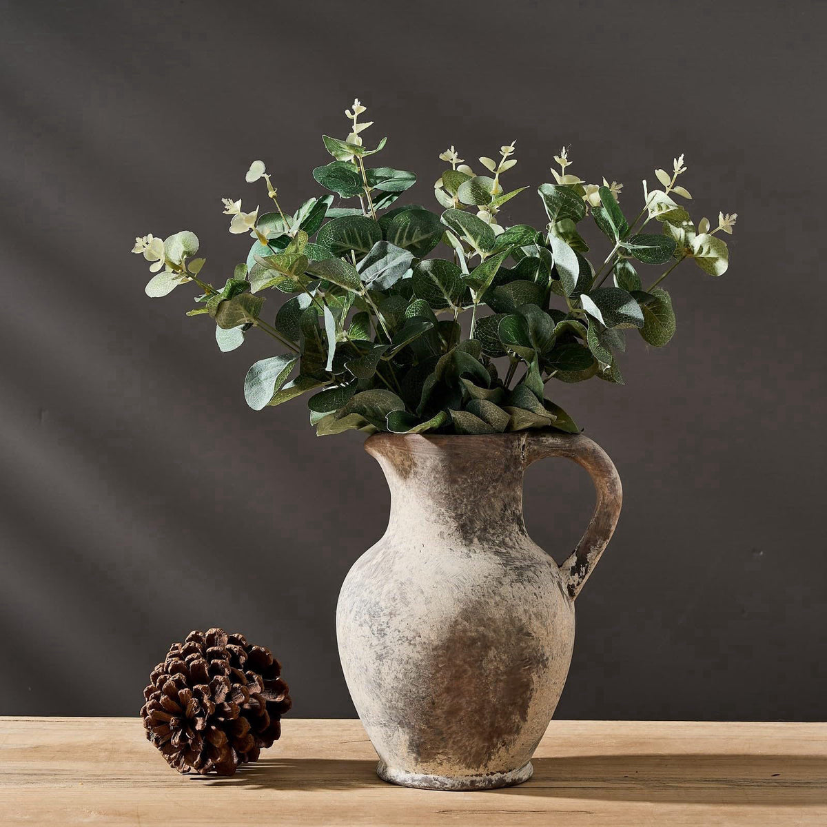 SIDUCAL Ceramic Rustic Farmhouse Vase with Handle, Terracotta Vase, Minimalist Decorative Vases for Home Decor, Table, L