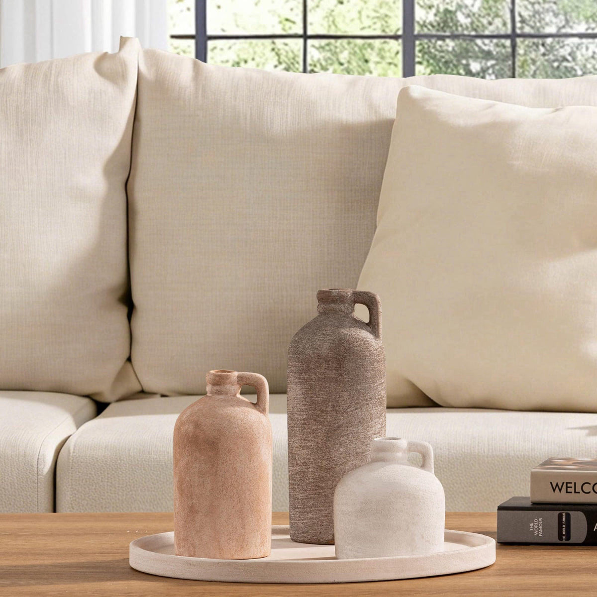 Vanselia Ceramic Vase Set of 3 Home Decor Living Room Table Decorations – close-up detail in 08-classic