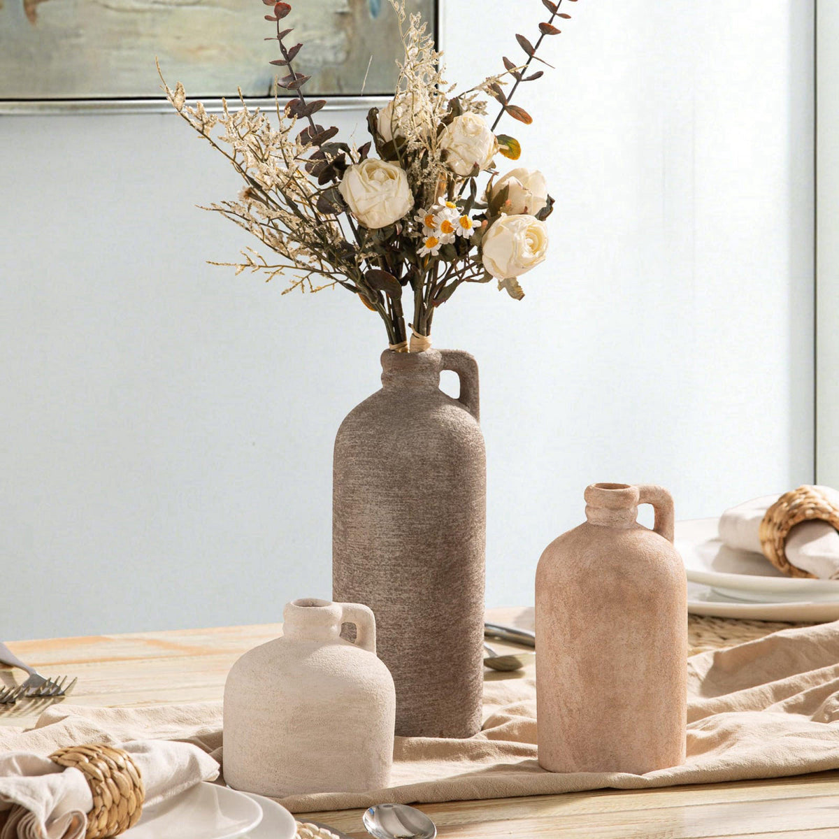 Vanselia Ceramic Vase Set of 3 Home Decor Living Room Table Decorations – full view