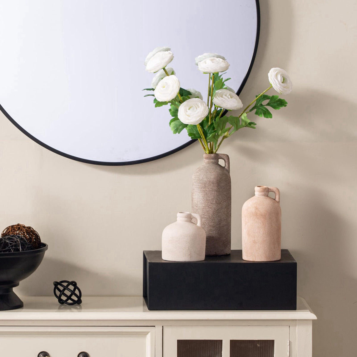 Vanselia Ceramic Vase Set of 3 Home Decor Living Room Table Decorations – back view and specifications