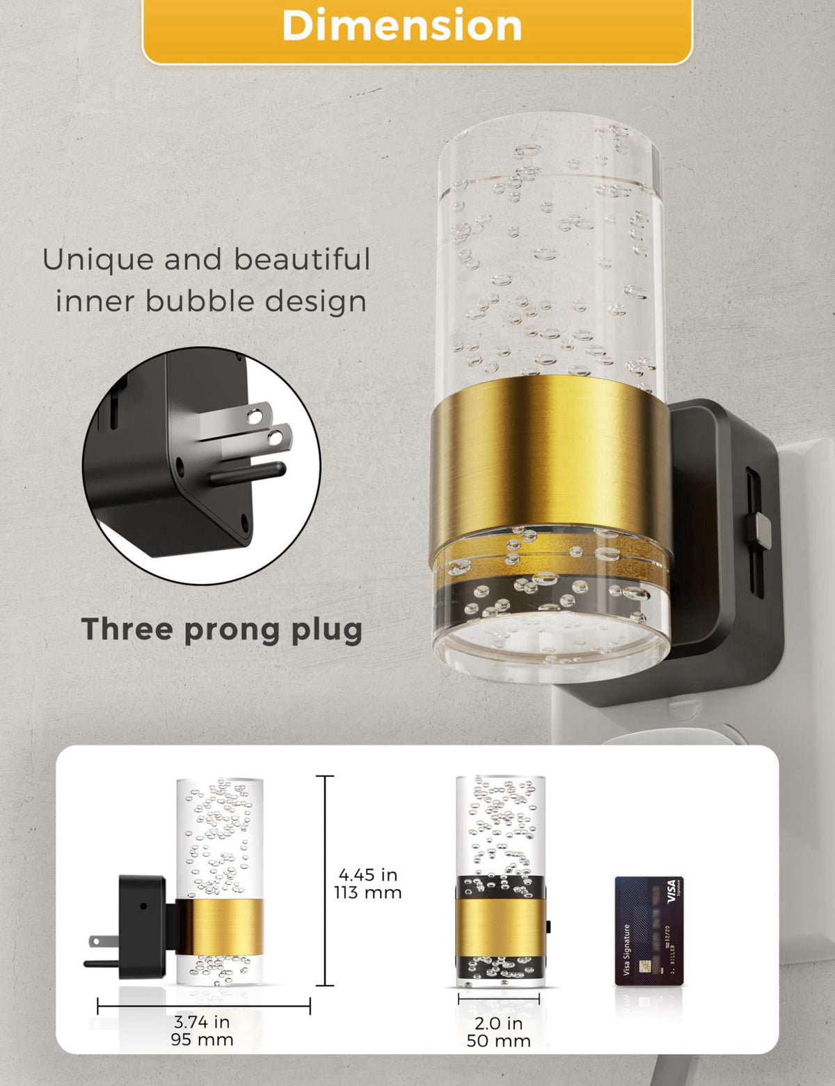 L LOHAS LED Night Light, Dimmable Night Lights Plug into Wall – back view and specifications
