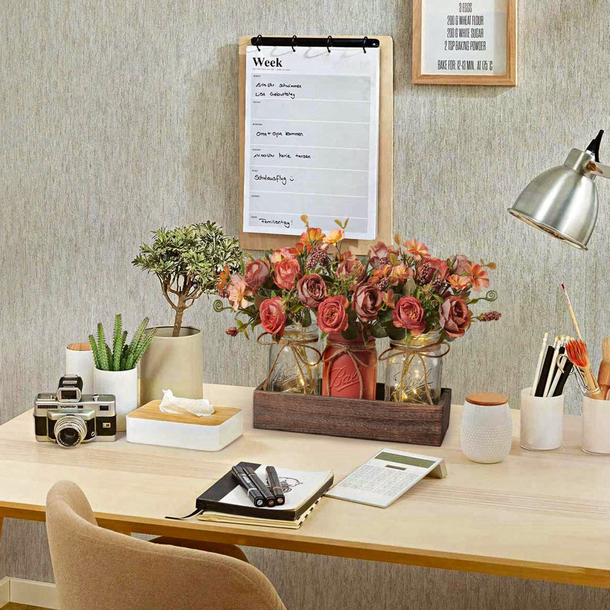 DUOER 3 Pcs Mason Jar Centerpiece Table Decorations for Dining Table Decor Farmhouse Coffee Table Decor with Wood Tray a
