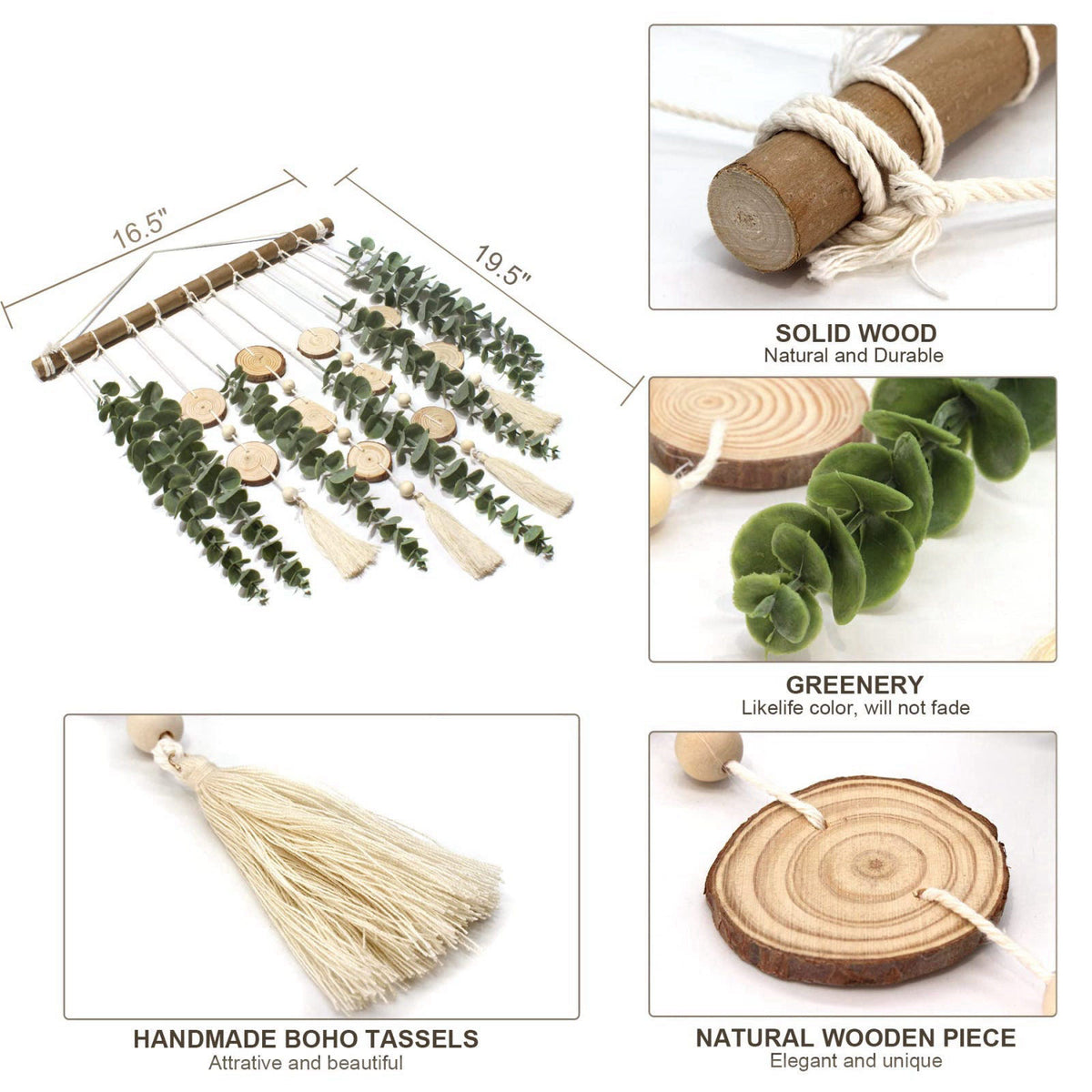 GIAUMA Artificial Eucalyptus Wall Decor Fake Greenery Leaves Stems Wall Hanging Plants on 16.5 inch Wooden Stick Boho Ru