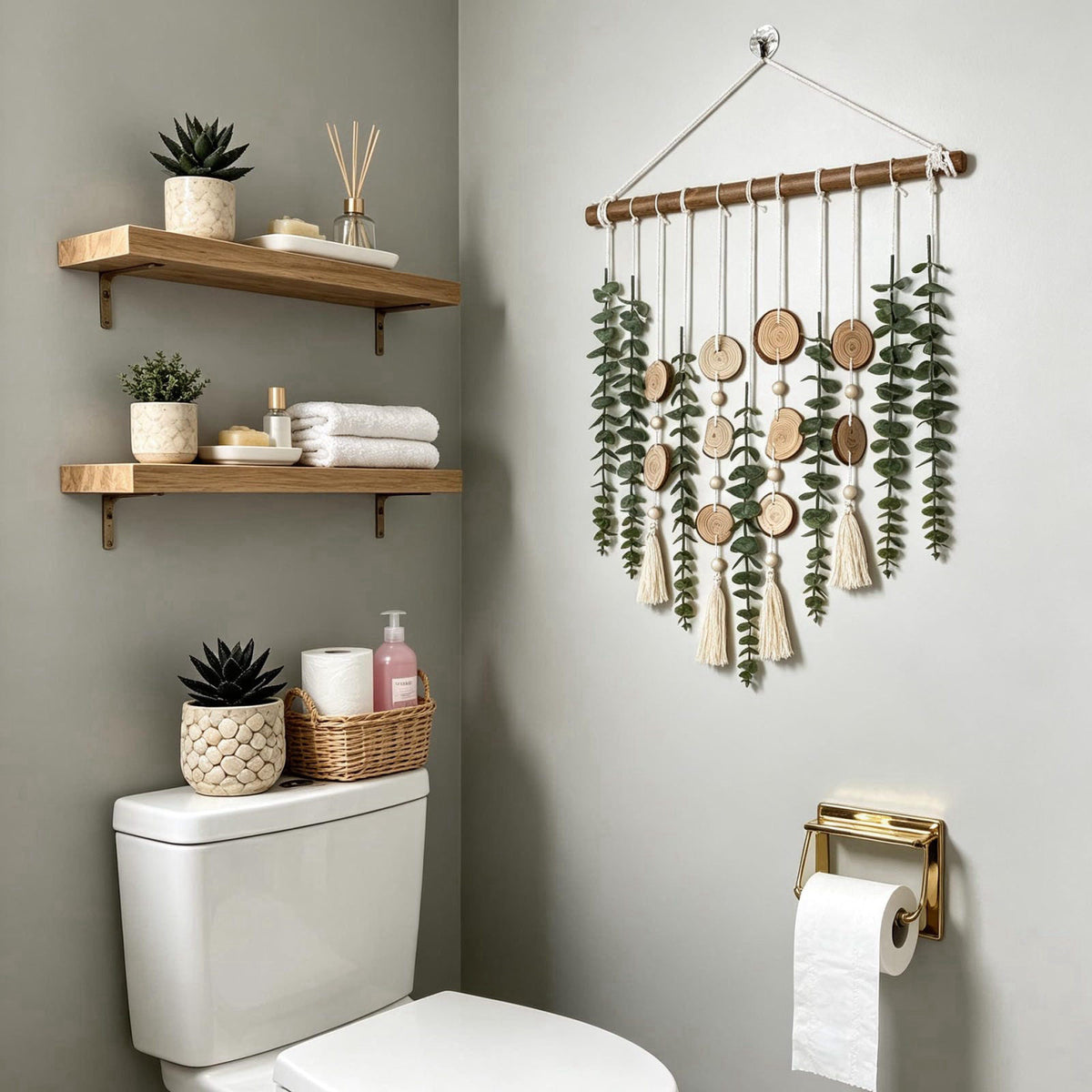GIAUMA Artificial Eucalyptus Wall Decor Fake Greenery Leaves Stems Wall Hanging Plants on 16.5 inch Wooden Stick Boho Ru