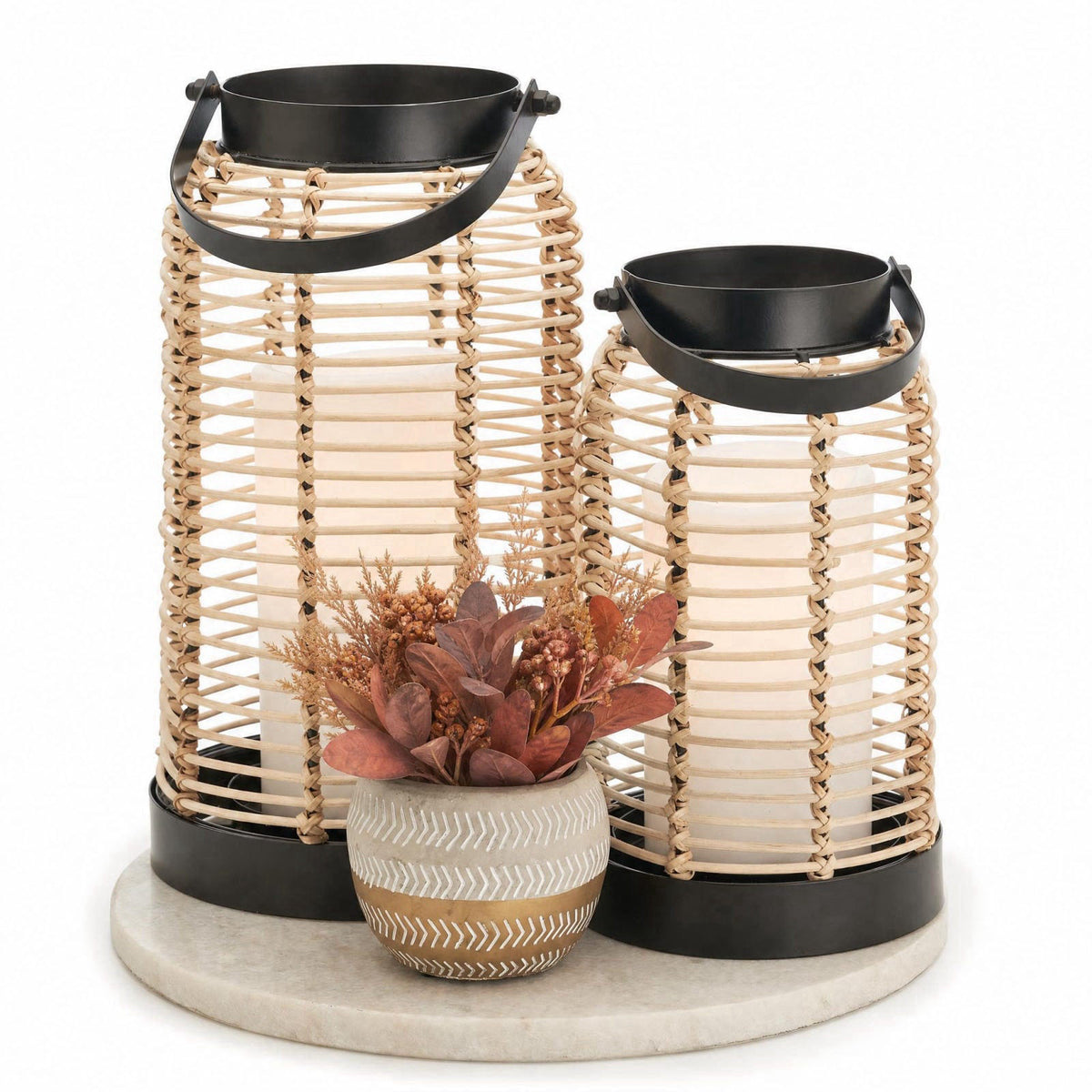 KIBAGA Natural Rattan Boho Lanterns - Handcrafted Chic Farmhouse Decor for Home – product photo (Decorative Candle Lante