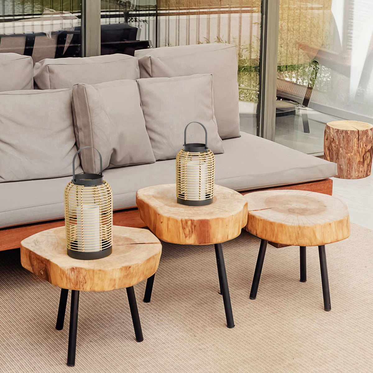 KIBAGA Natural Rattan Boho Lanterns - Handcrafted Chic Farmhouse Decor for Home – close-up detail