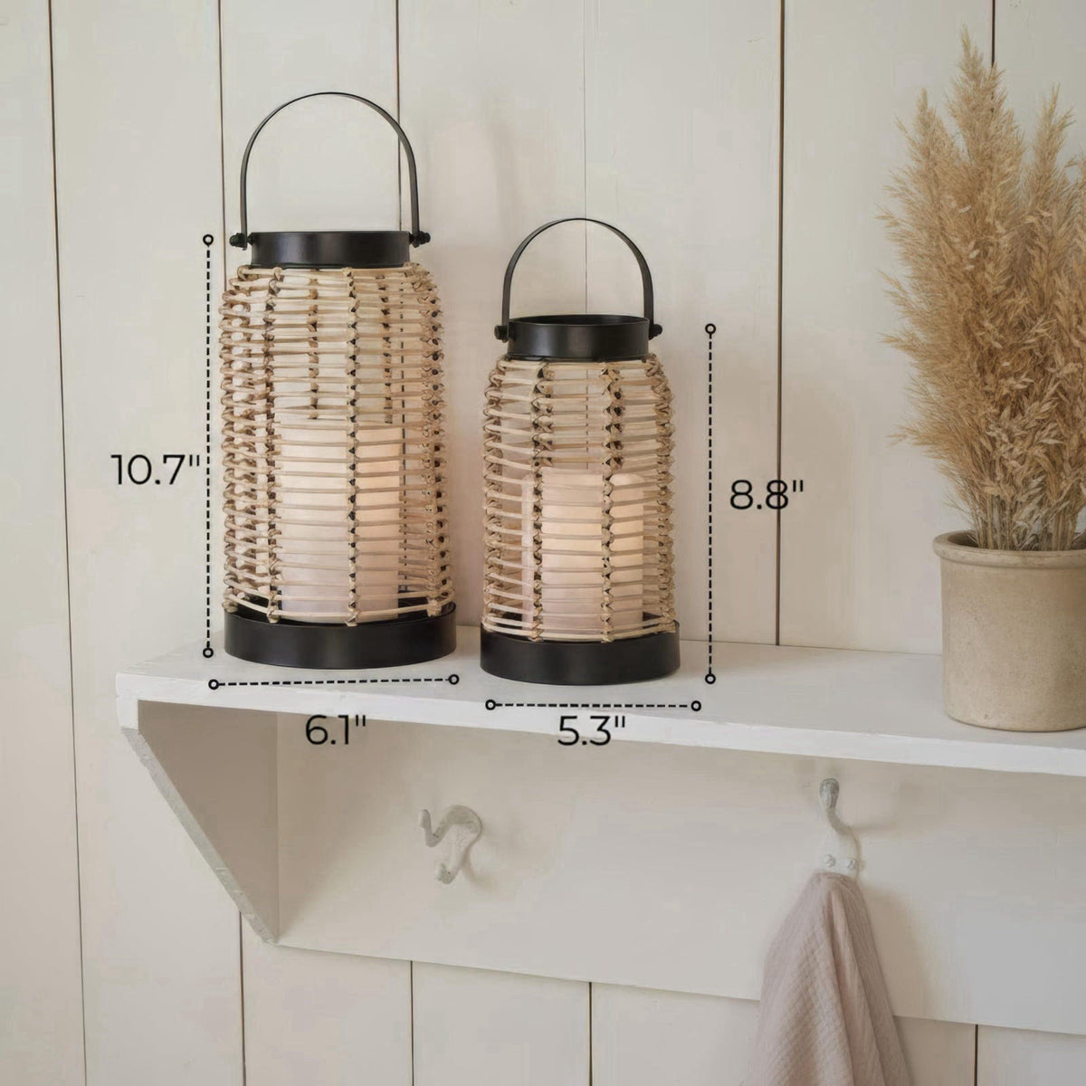 KIBAGA Natural Rattan Boho Lanterns - Handcrafted Chic Farmhouse Decor for Home – packaging and label