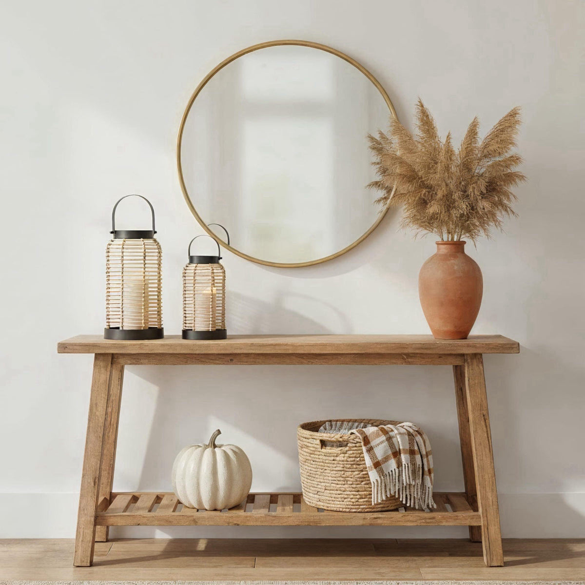 KIBAGA Natural Rattan Boho Lanterns - Handcrafted Chic Farmhouse Decor for Home – alternate angle
