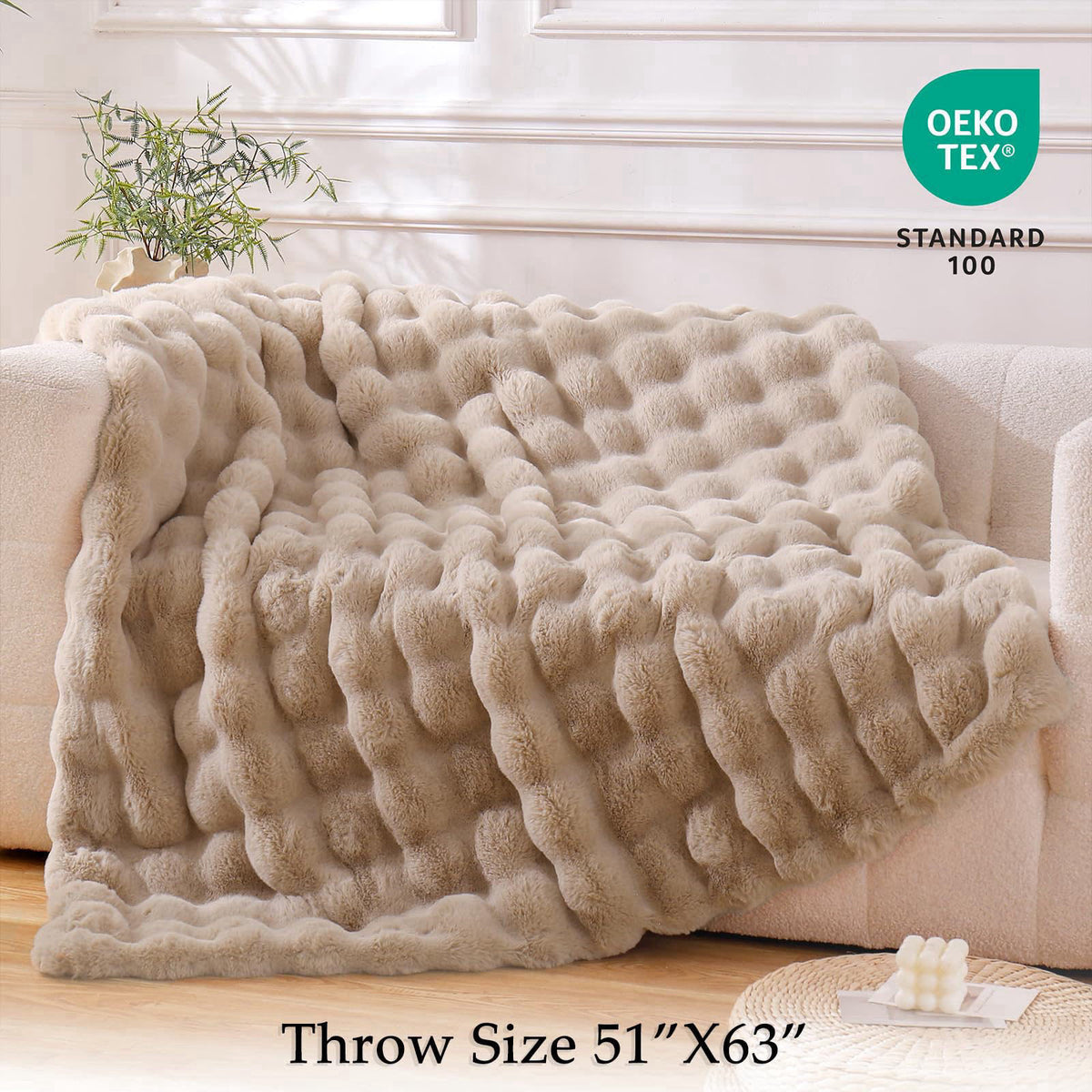 BENVWE Faux Fur Throw Blanket for Couch - Cozy Fuzzy Soft Plush Fluffy Thick Luxury Minky Bubble Blanket for Living Room