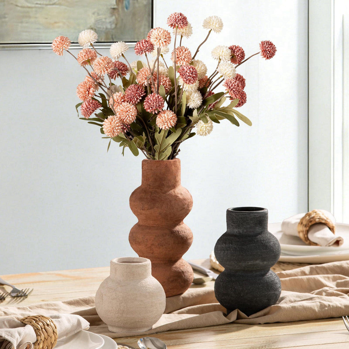 Vanselia Ceramic Vase Set of 3 Home Decor Living Room Table Decorations – close-up detail in 11-rust