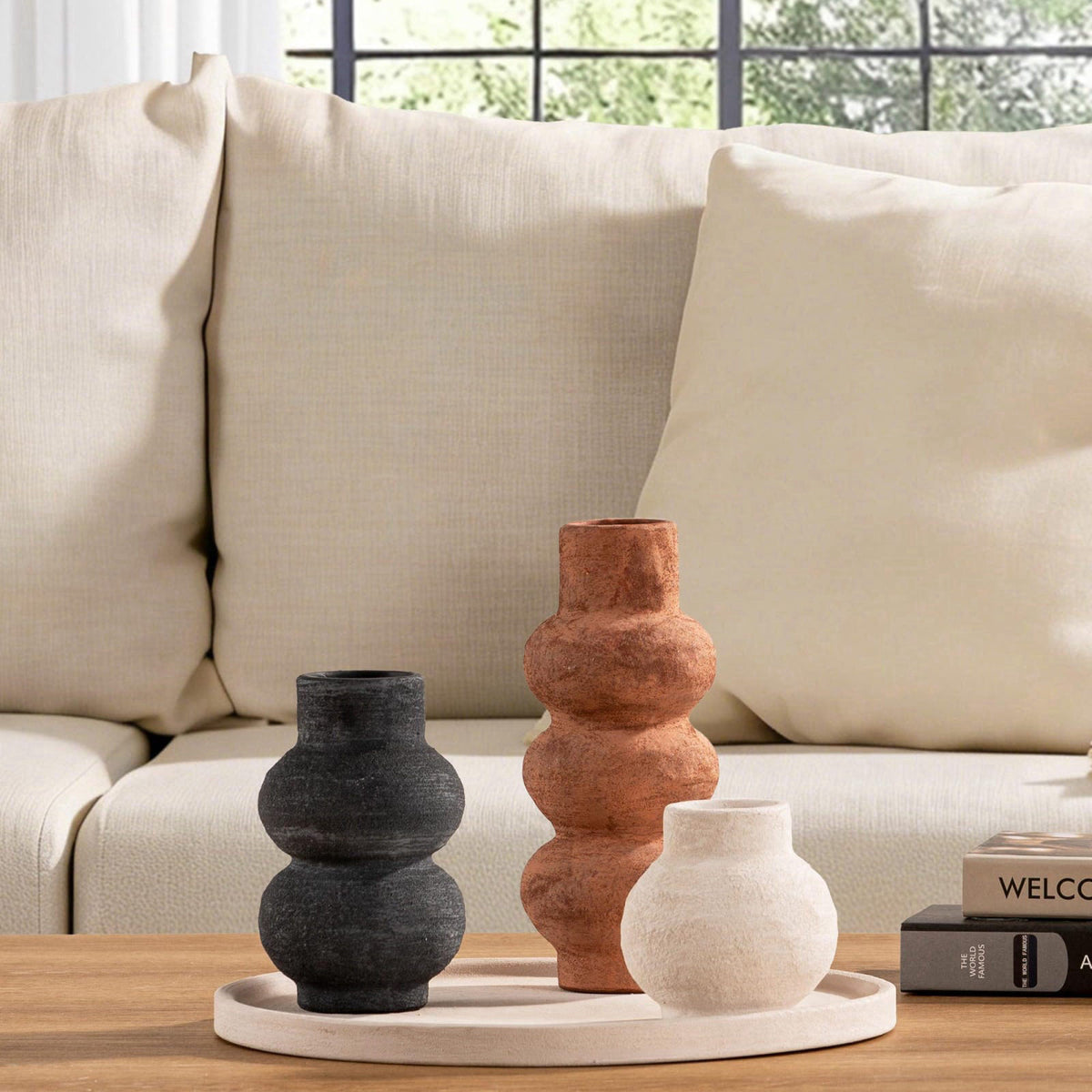 Vanselia Ceramic Vase Set of 3 Home Decor Living Room Table Decorations – full view