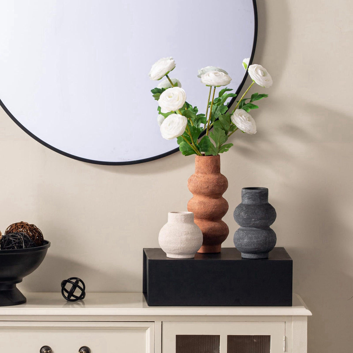 Vanselia Ceramic Vase Set of 3 Home Decor Living Room Table Decorations – back view and specifications