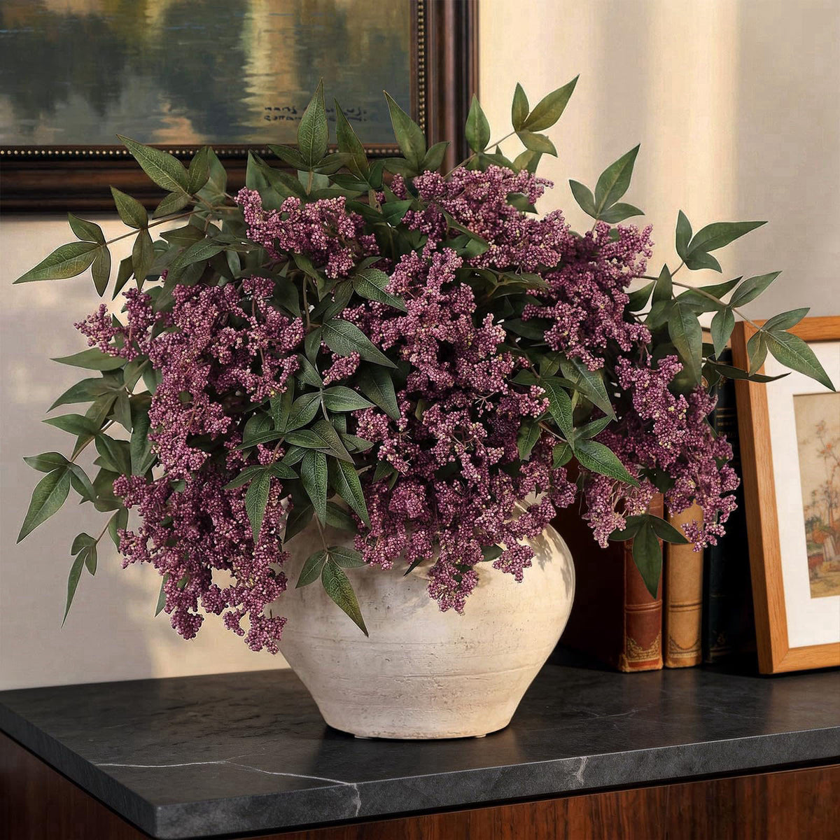 Juxdp 4 Pcs 36" Artificial Nandina Berry Stem, Fake Branches for Vase(Dusty Plum) – close-up detail