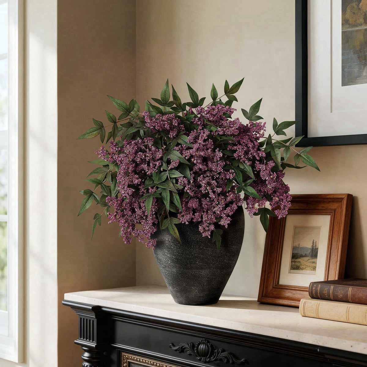 Juxdp 4 Pcs 36" Artificial Nandina Berry Stem, Fake Branches for Vase(Dusty Plum) – full view