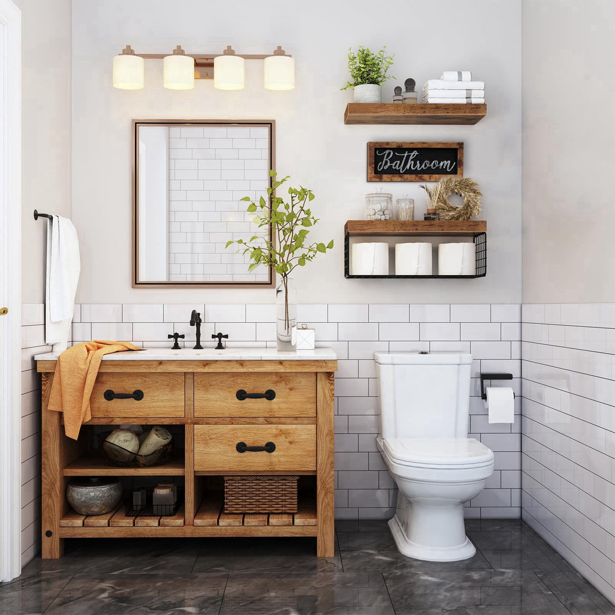 QEEIG ‎Bathroom Shelves with Decor Sign (Brown, 15.7") – close-up detail