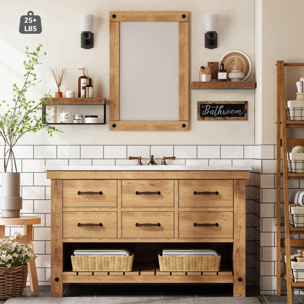 QEEIG ‎Bathroom Shelves with Decor Sign (Brown, 15.7") – full view