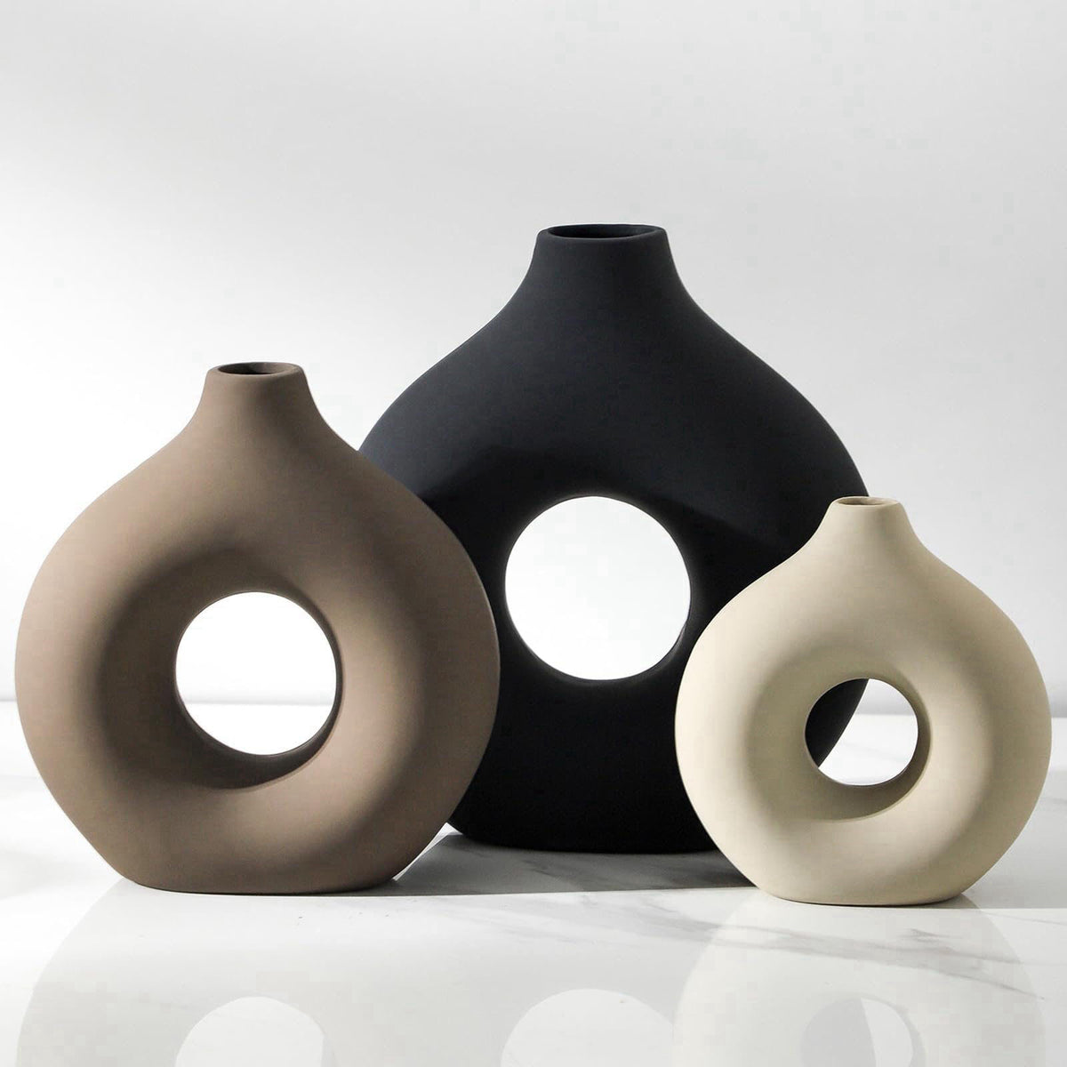 Vanselia Ceramic Vase Home Table Decor - Flower Vases Set of 3 Small Living Room Centerpiece Decorations for Shelf Bedro
